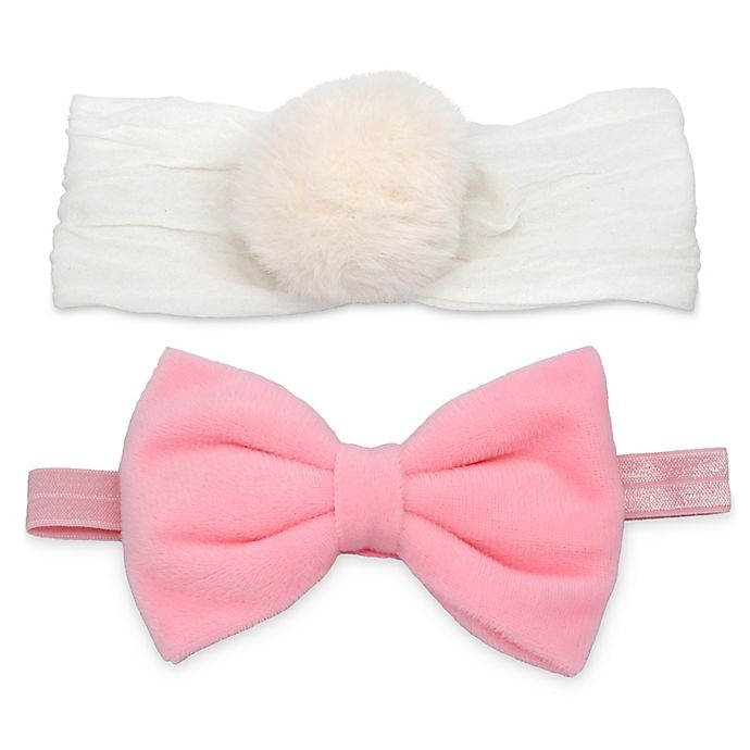 slide 1 of 1, Khristie Velour Bow and Pom-Pom Headbands, 2 ct