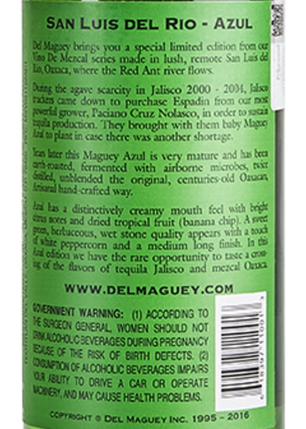 slide 4 of 8, Del Maguey San Luis del Rio Azul Mezcal 750mL, 94 Proof, 750 ml