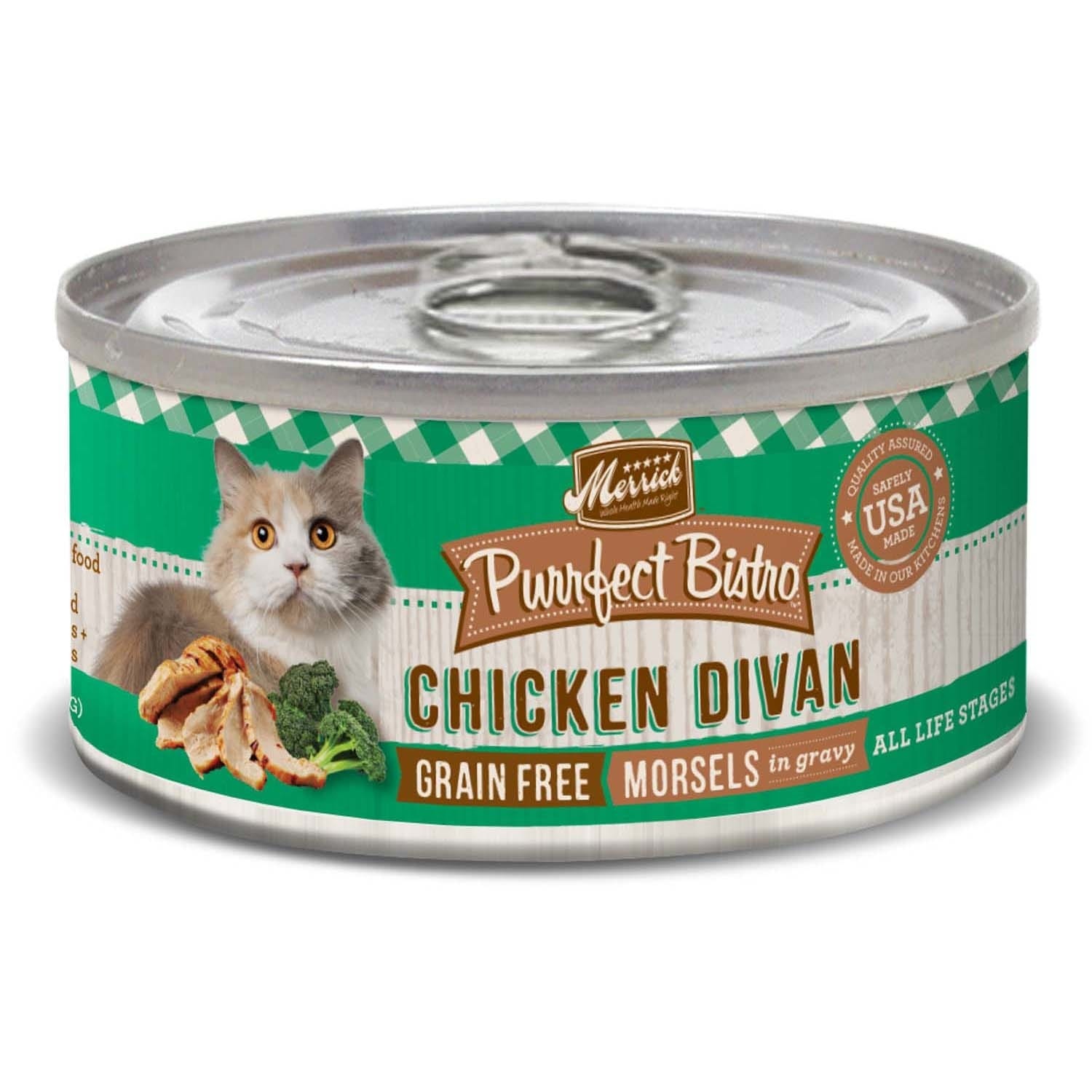 slide 1 of 1, Merrick Purrfect Bistro Grain Free Chicken Divan Canned Cat Food, 5.5 oz