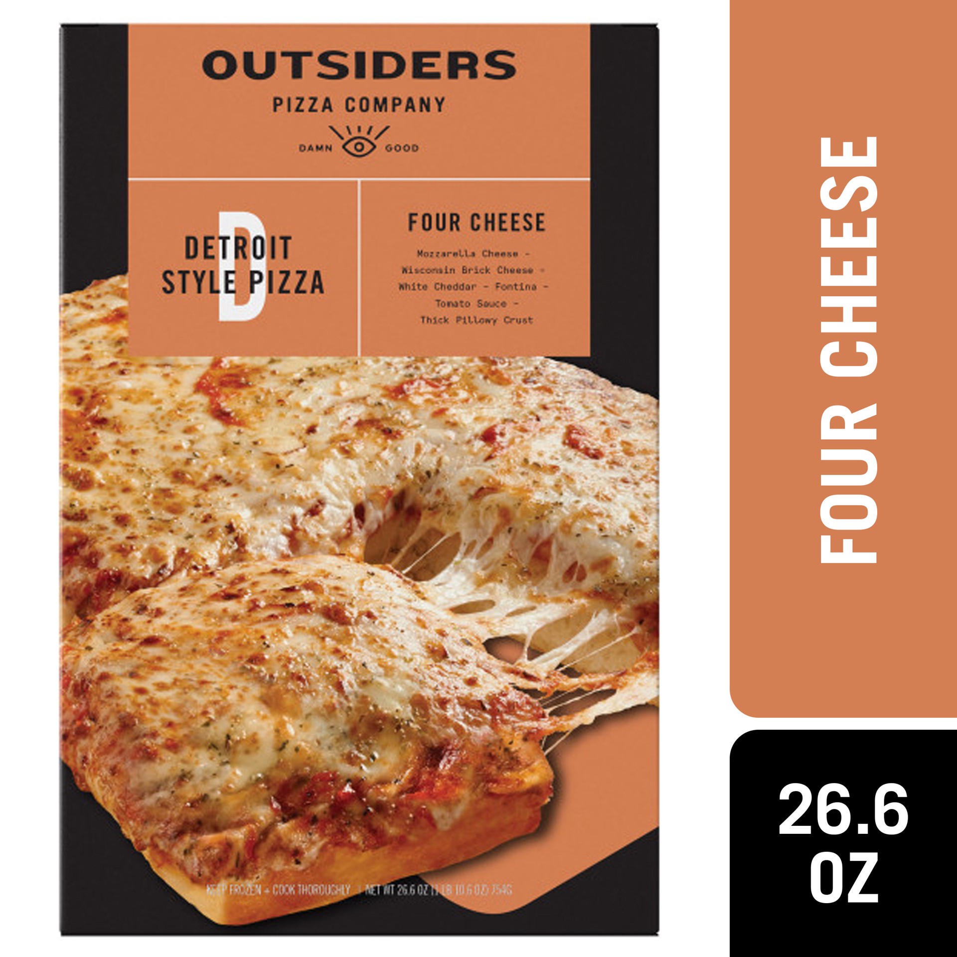 slide 1 of 9, unbranded Detroit Style Four Cheese Frozen Pizza 26.6 oz., 26.6 oz