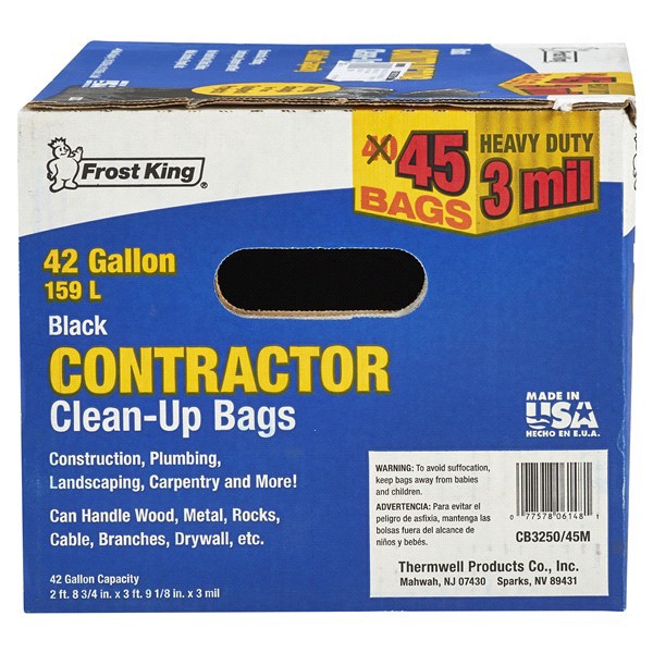 slide 3 of 5, Frost King3 mil Contractor Clean-up Bags, Black, 45 ct