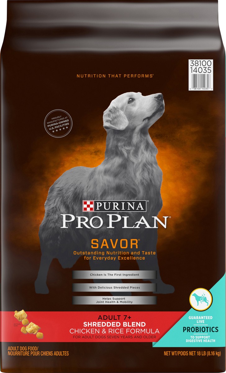 slide 3 of 6, Pro Plan Purina Pro Plan Senior Dog Food With Probiotics for Dogs, Shredded Blend Chicken & Rice Formula, 18 lb