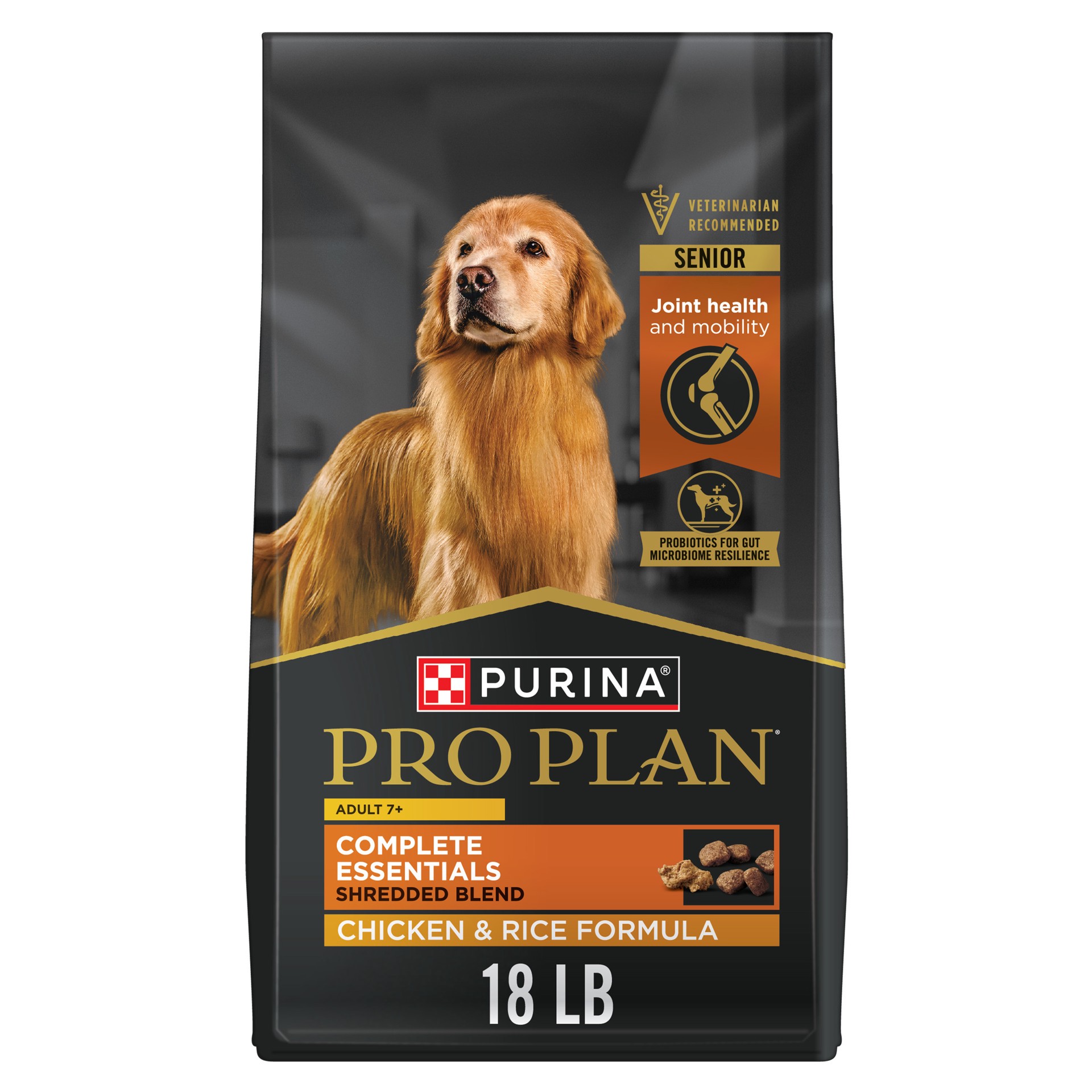 slide 1 of 6, Purina Pro Plan Senior Dog Food With Probiotics for Dogs, Shredded Blend Chicken & Rice Formula, 18 lb