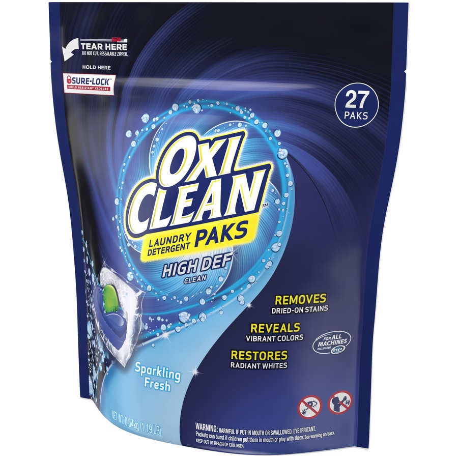 slide 3 of 4, Oxi-Clean HD Sparkling Fresh Scent Laundry Detergent, 27 ct