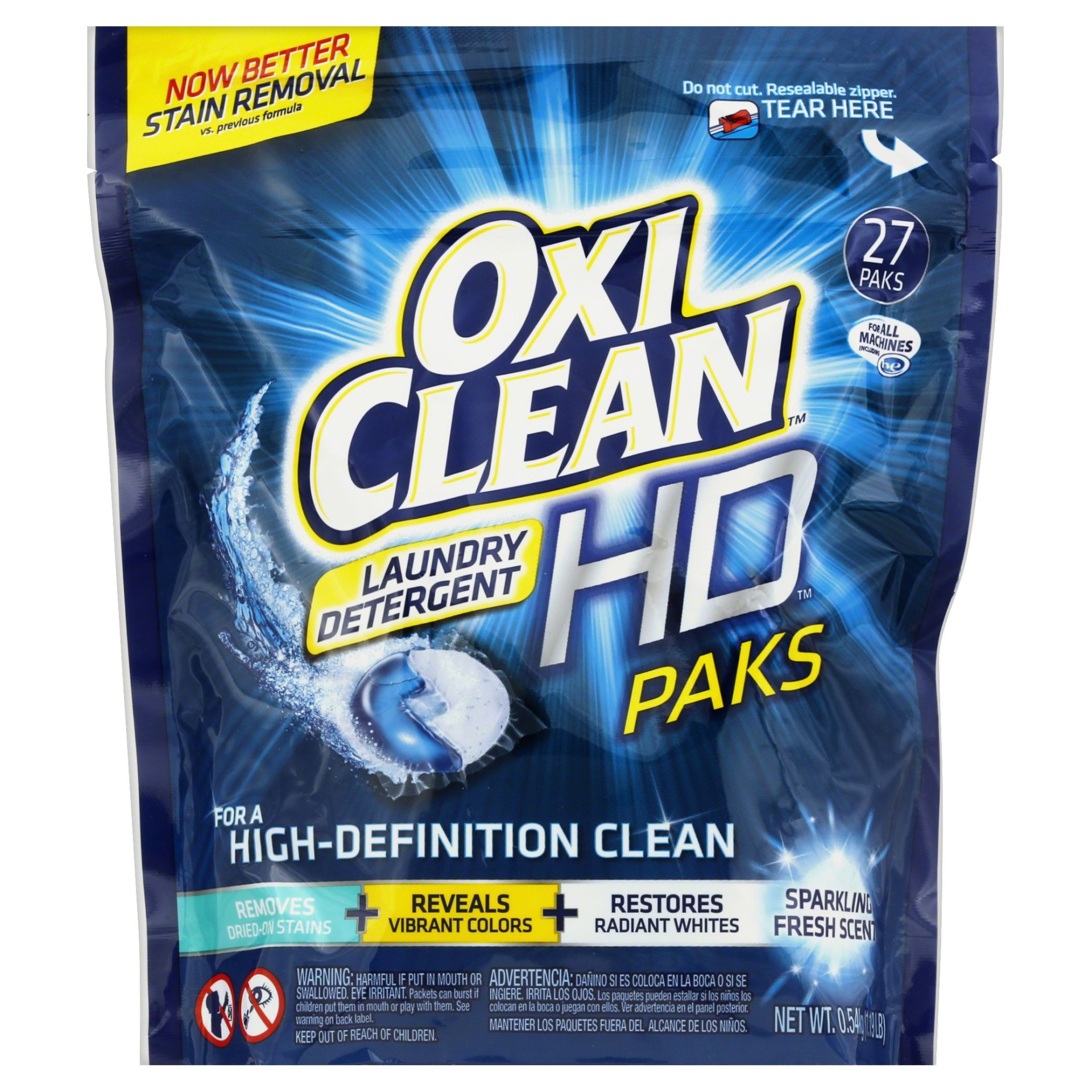 slide 1 of 4, Oxi-Clean HD Sparkling Fresh Scent Laundry Detergent, 27 ct
