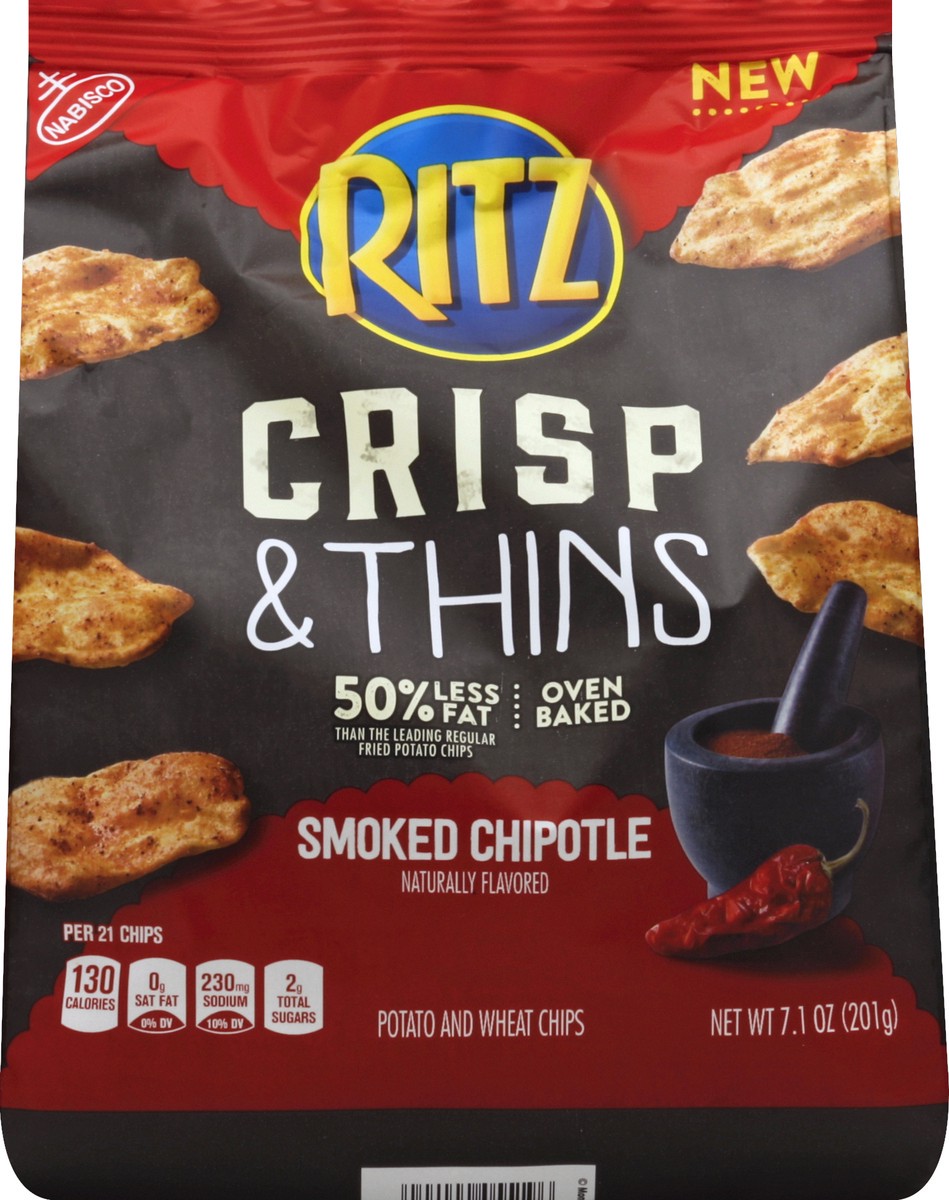 slide 4 of 5, RITZ Crisp & Thins Chips, Smoked Chipotle Flavor, 1 Bag (7.1 oz.), 7.1 oz