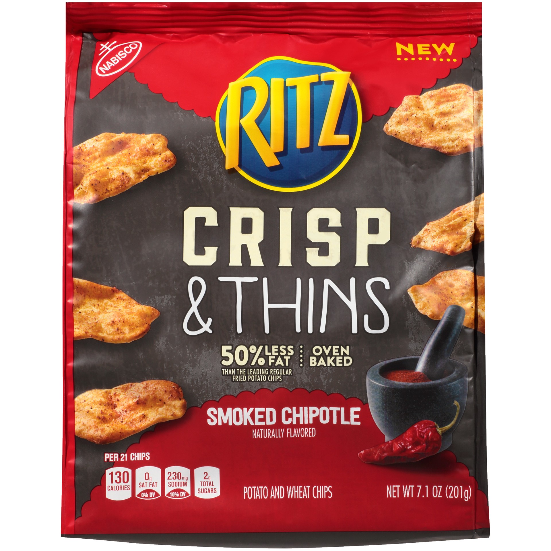 slide 1 of 5, RITZ Crisp & Thins Chips, Smoked Chipotle Flavor, 1 Bag (7.1 oz.), 7.1 oz