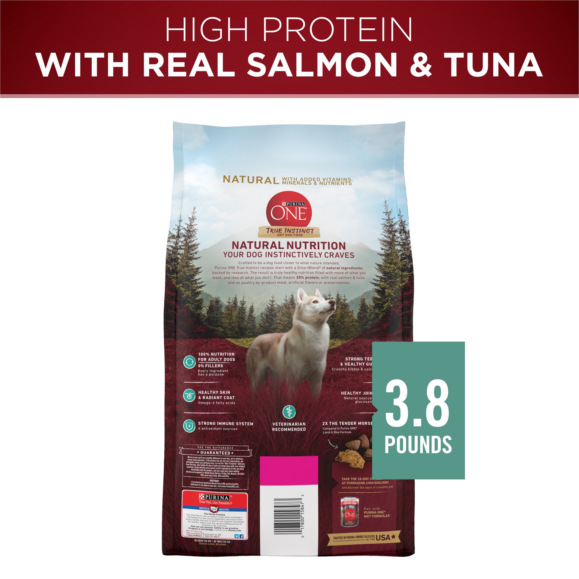 slide 7 of 9, ONE Purina ONE True Instinct With Real Salmon and Tuna Natural With Added Vitamins, Minerals and Nutrients High Protein Dog Food Dry Formula, 3.80 lb