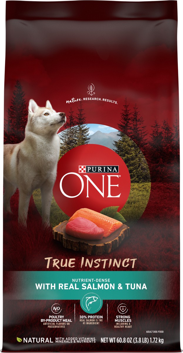 slide 1 of 9, Purina ONE True Instinct With Real Salmon and Tuna Natural With Added Vitamins, Minerals and Nutrients High Protein Dog Food Dry Formula, 3.80 lb