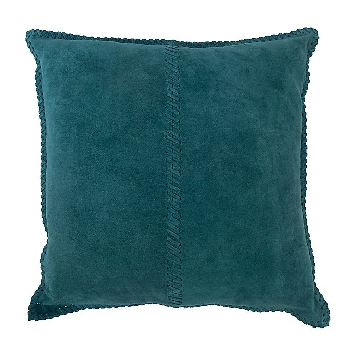 slide 1 of 3, Divine Home Whipstitch Suede Square Throw Pillow - Teal, 1 ct