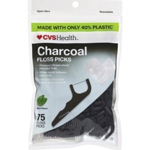 slide 1 of 1, Cvs Health Charcoal Floss Picks, Made With Only 40% Plastic, 75 Ct, 75 oz