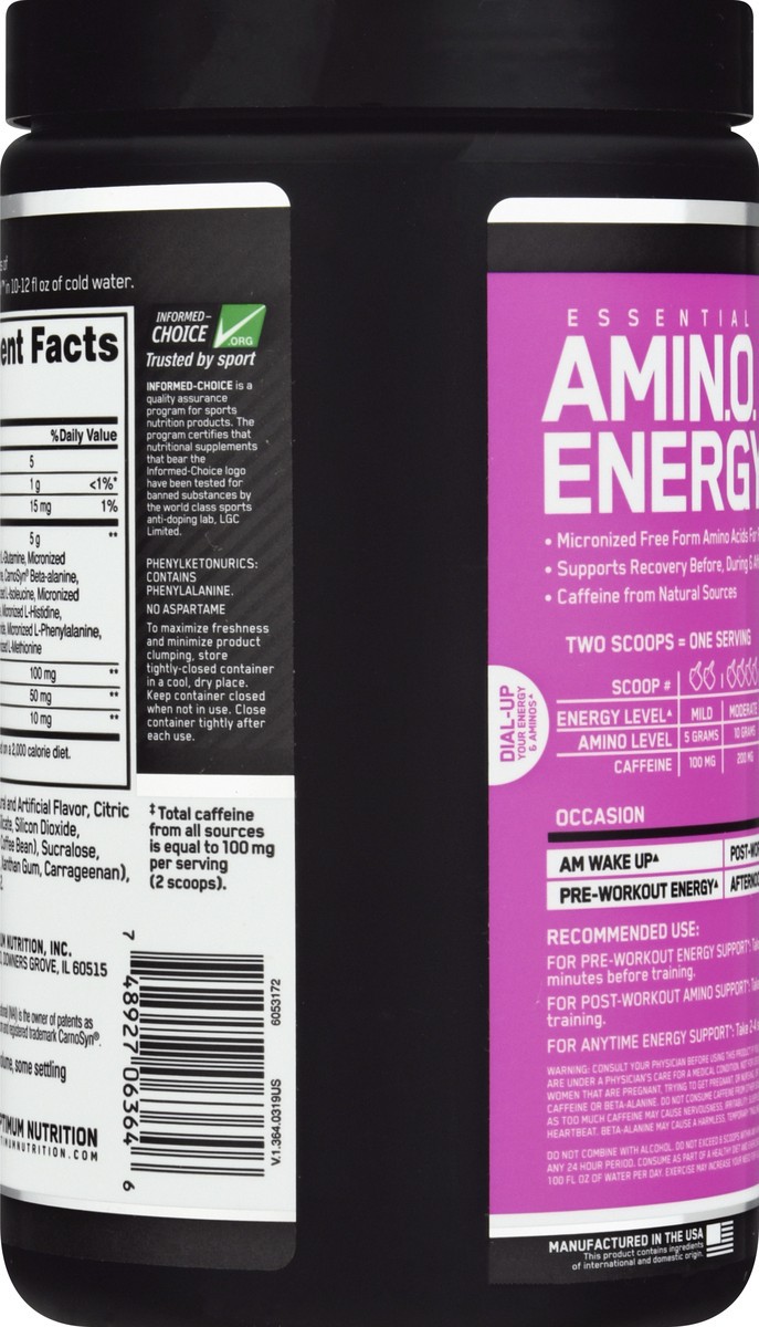 slide 9 of 12, Optimum Nutrition Essential Wild Berry Amino Energy 9.5 oz, 9.5 oz