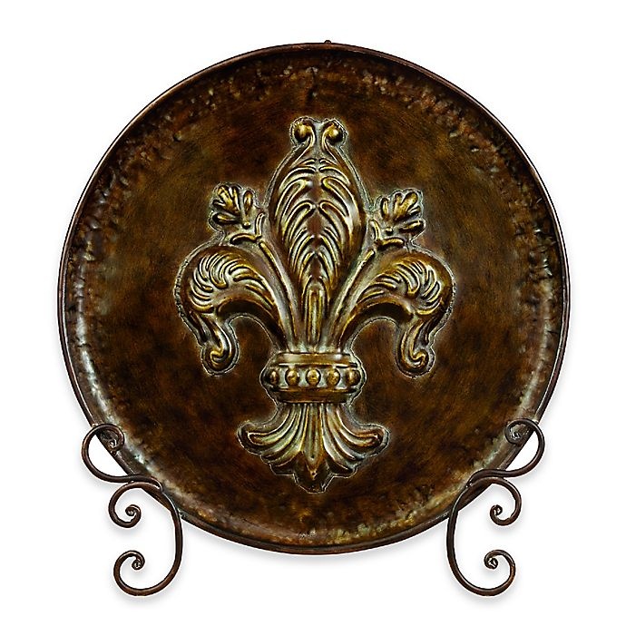 slide 1 of 7, Ridge Road Decor Fleur de Lis Decorative Iron Plate with Stand - Brown, 1 ct