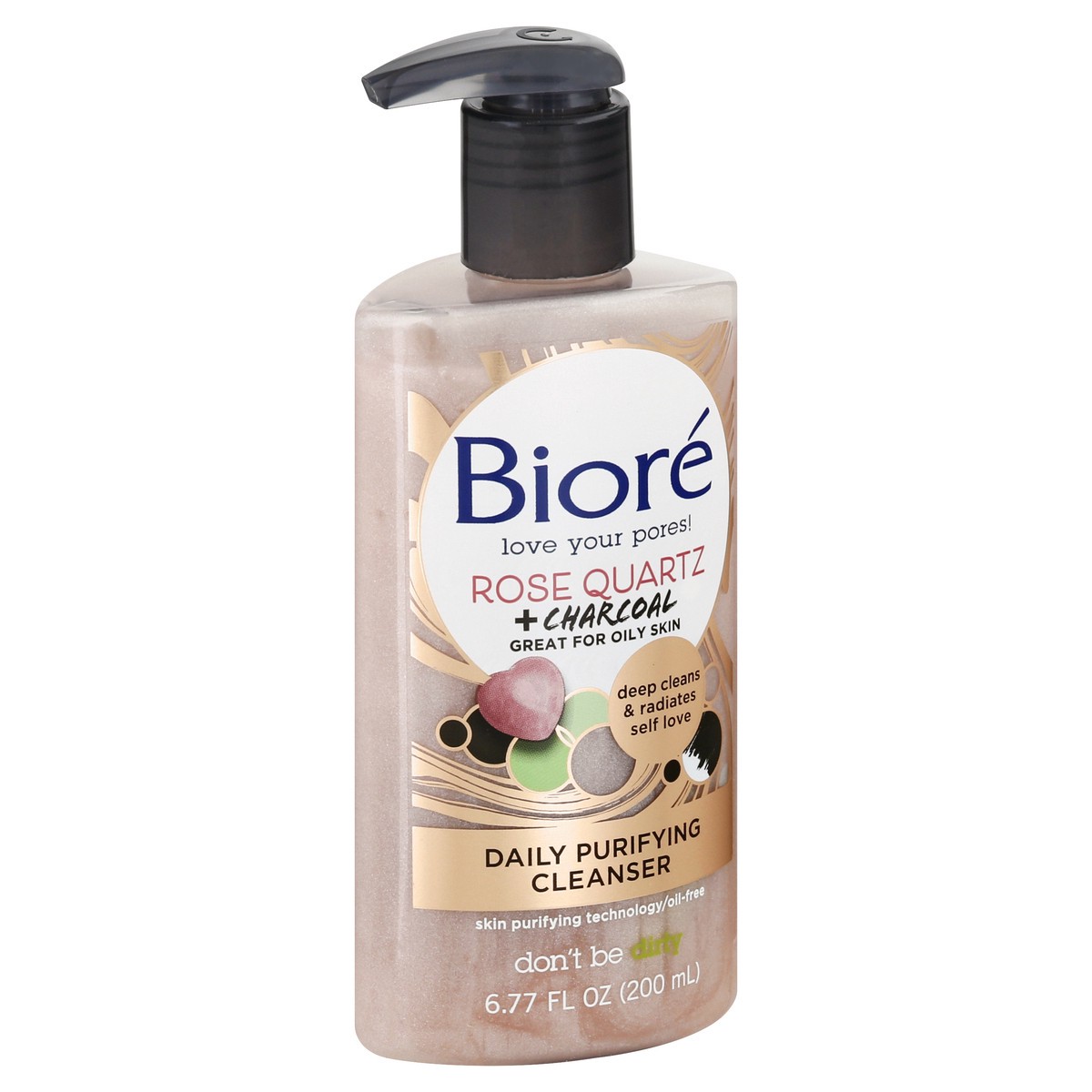 slide 2 of 9, Biore Rose Quartz + Charcoal Cleanser Daily Purifying Cleanser, 6.77 oz