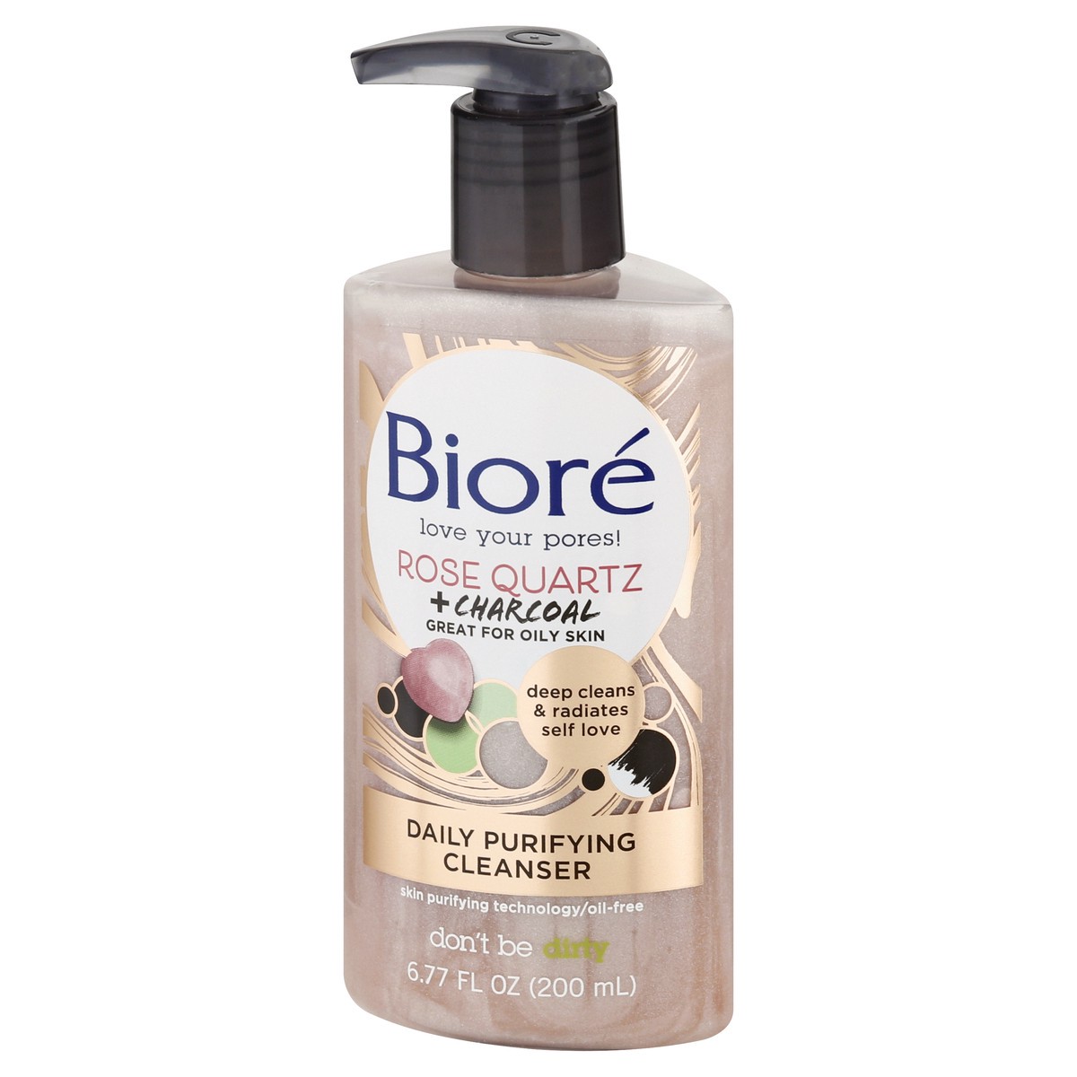 slide 3 of 9, Biore Rose Quartz + Charcoal Cleanser Daily Purifying Cleanser, 6.77 oz