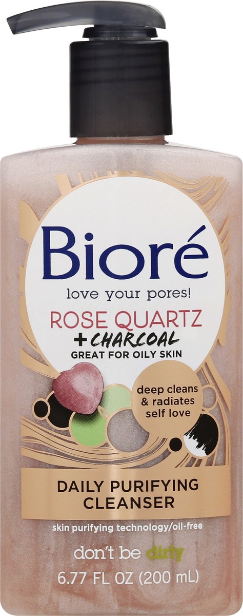 slide 8 of 9, Biore Rose Quartz + Charcoal Cleanser Daily Purifying Cleanser, 6.77 oz