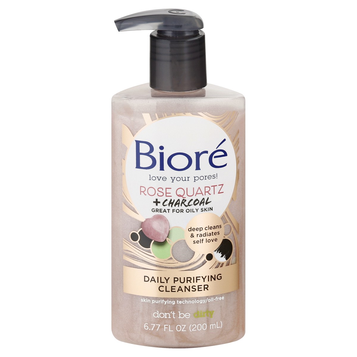 slide 1 of 9, Biore Rose Quartz + Charcoal Cleanser Daily Purifying Cleanser, 6.77 oz