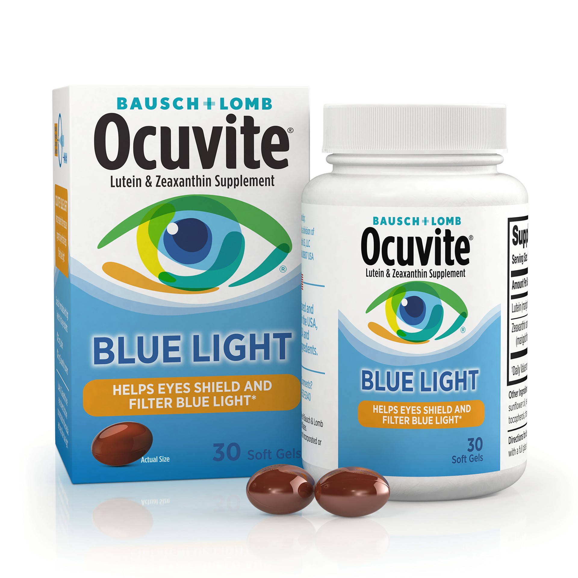 slide 1 of 17, Ocuvite Bausch + Lomb Ocuvite Blue Light Lutein 25mg Lutein & Zeaxanthin Supplement, 30 Softgels, 30 ct