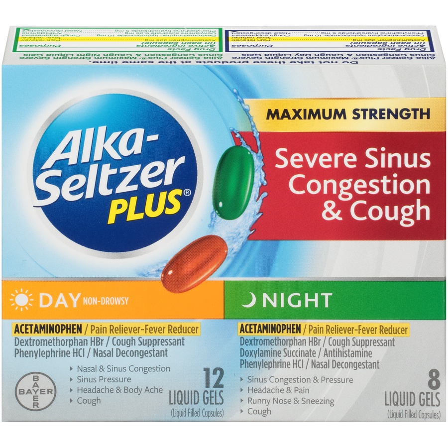 slide 1 of 1, Alka-Seltzer Plus Severe Sinus Congestion Cough Day Night Liquid Gels, 20 ct