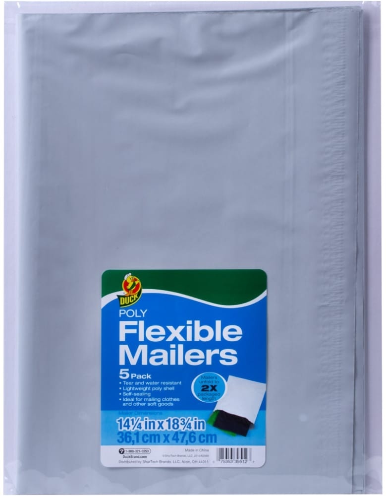 slide 1 of 1, Duck Poly Flexible Mailers - White, 5 ct; 14.25 in x 18.75 in