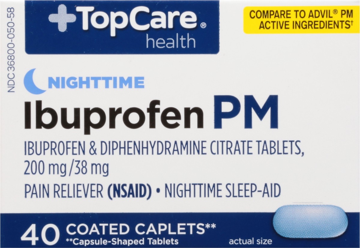 slide 7 of 9, TopCare Top Care Ibuprofen Pm Coated Caplets, 40 ct