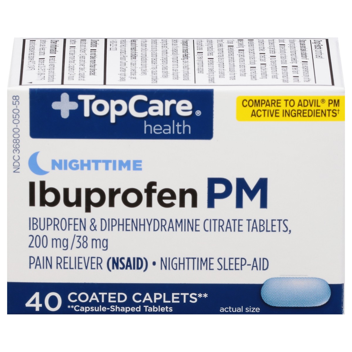 slide 1 of 9, TopCare Top Care Ibuprofen Pm Coated Caplets, 40 ct