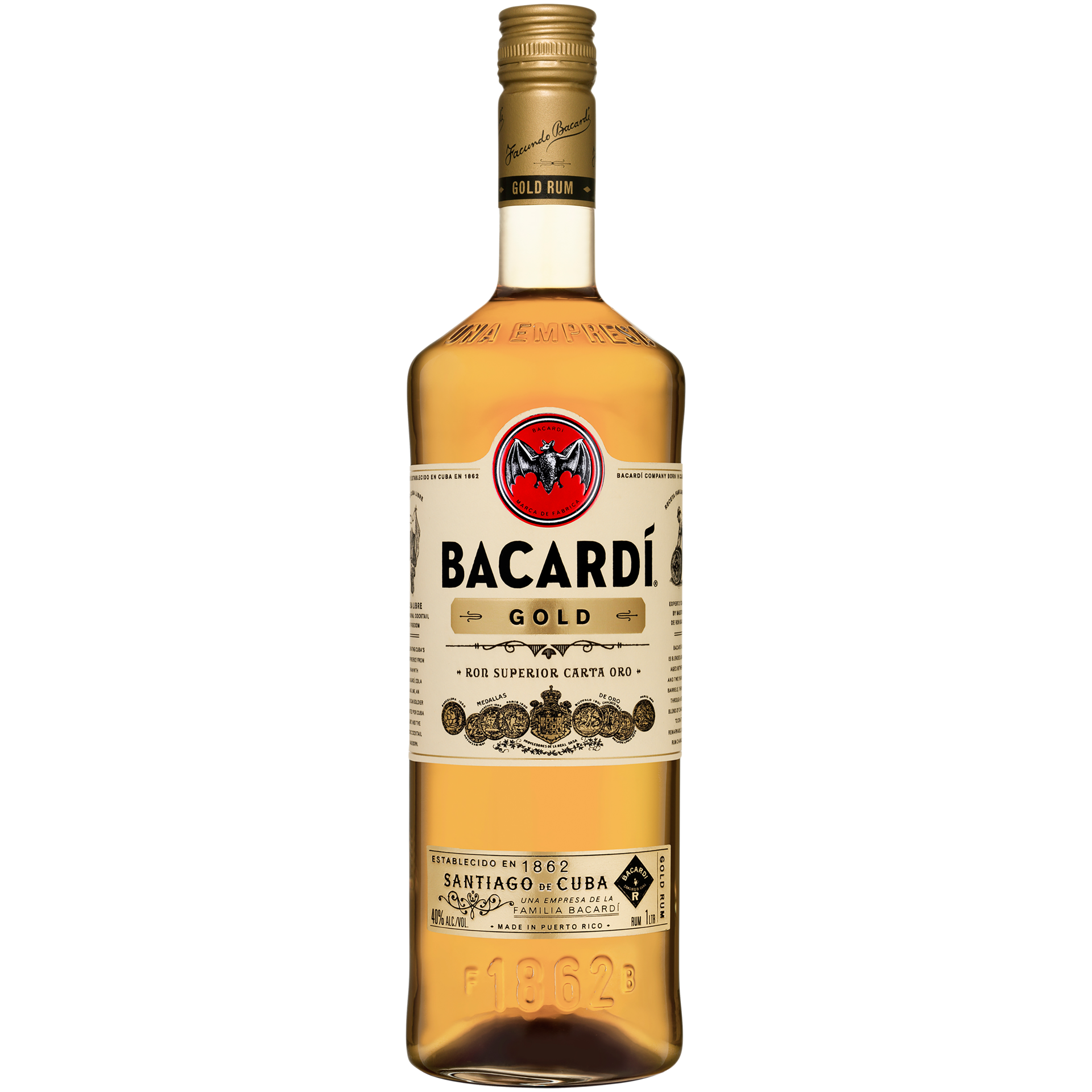 slide 2 of 5, Bacardí Bacardi Gold Rum, Gluten Free 40% 100Cl/1L, 1 liter