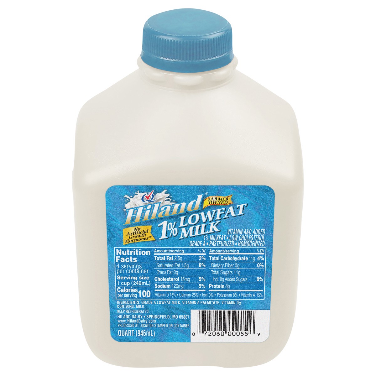 slide 4 of 4, Hiland Dairy 1% Lowfat Milk - 1 qt, 1 qt
