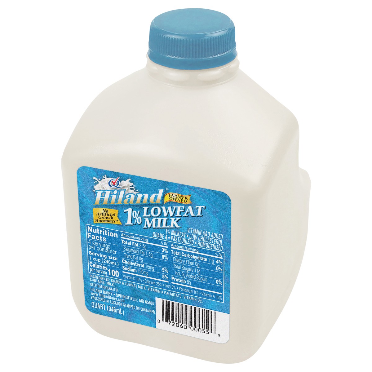 slide 3 of 4, Hiland Dairy 1% Lowfat Milk - 1 qt, 1 qt