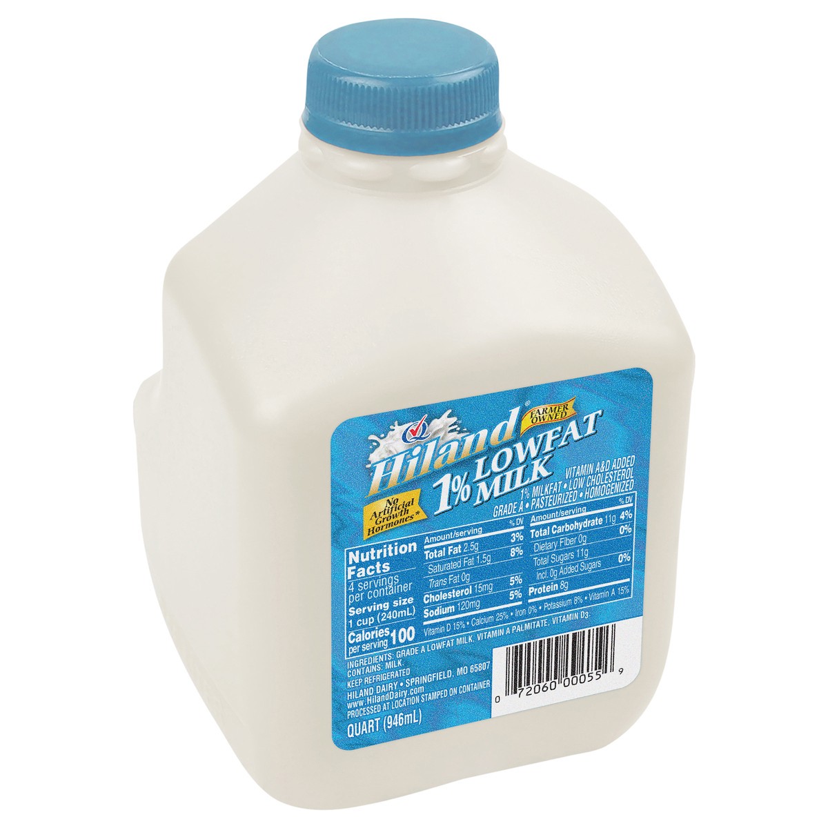 slide 2 of 4, Hiland Dairy 1% Lowfat Milk - 1 qt, 1 qt
