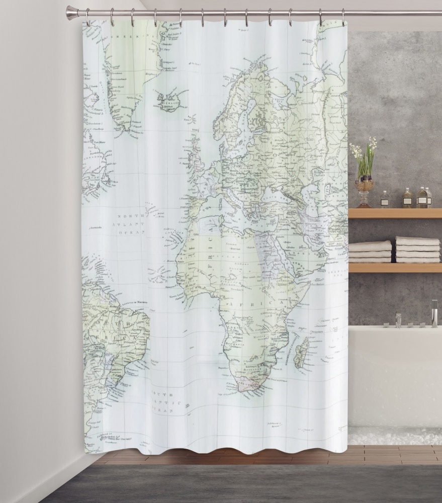 slide 1 of 1, HD Designs Fabric Shower Curtain - World Map, 1 ct