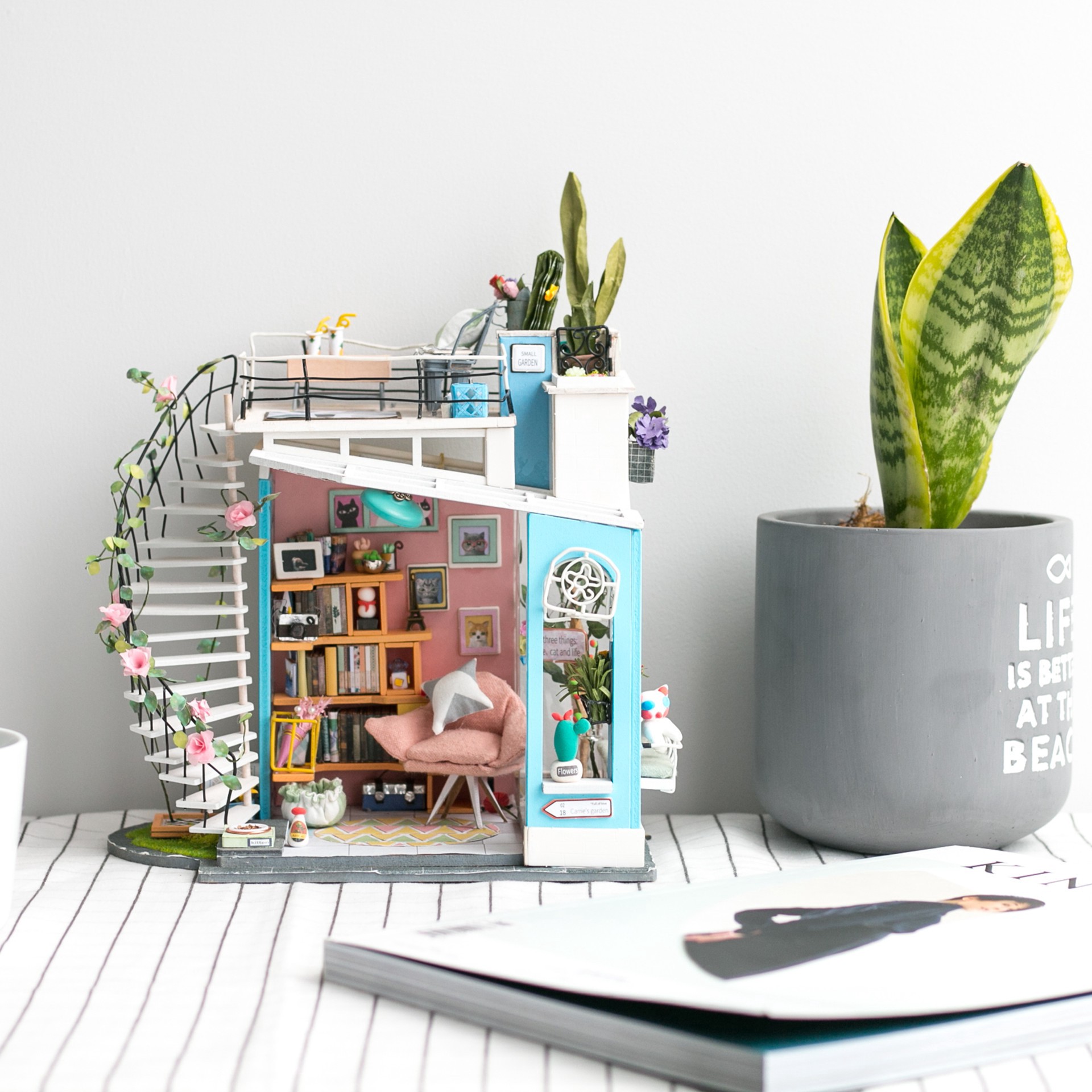 slide 7 of 7, Robotime Rolife Dora's Loft Diy Miniature House Kit, 9.06 in x 6.3 in x 10.24 in