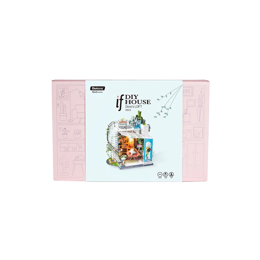 slide 4 of 7, Robotime Rolife Dora's Loft Diy Miniature House Kit, 9.06 in x 6.3 in x 10.24 in