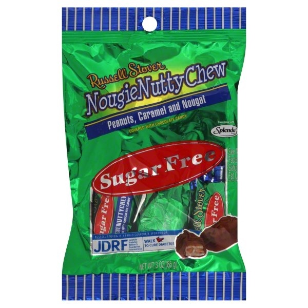 slide 1 of 1, Russell Stover Sugar-Free Nougie Nutty Chew, 3 oz