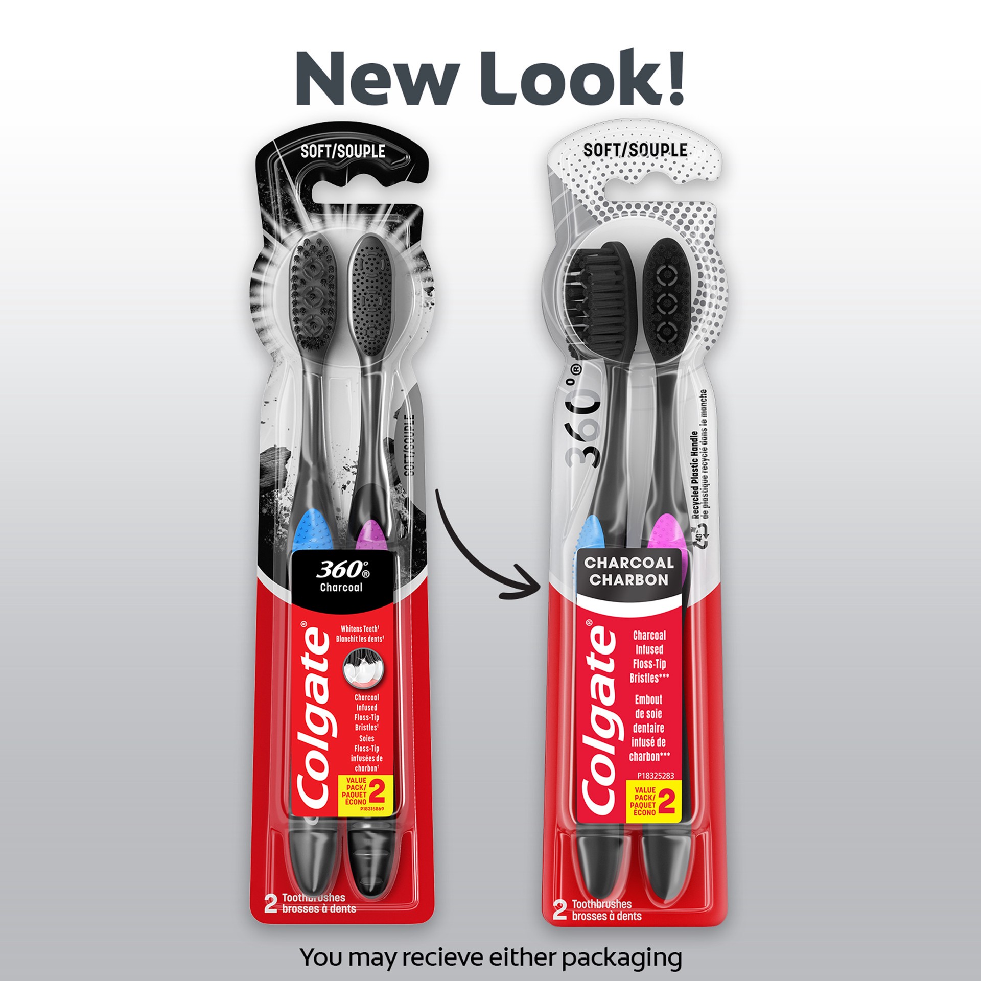 slide 2 of 10, Colgate 360 Charcoal Toothbrush, Adult Soft Toothbrushes, 2 Pack, 2 ct