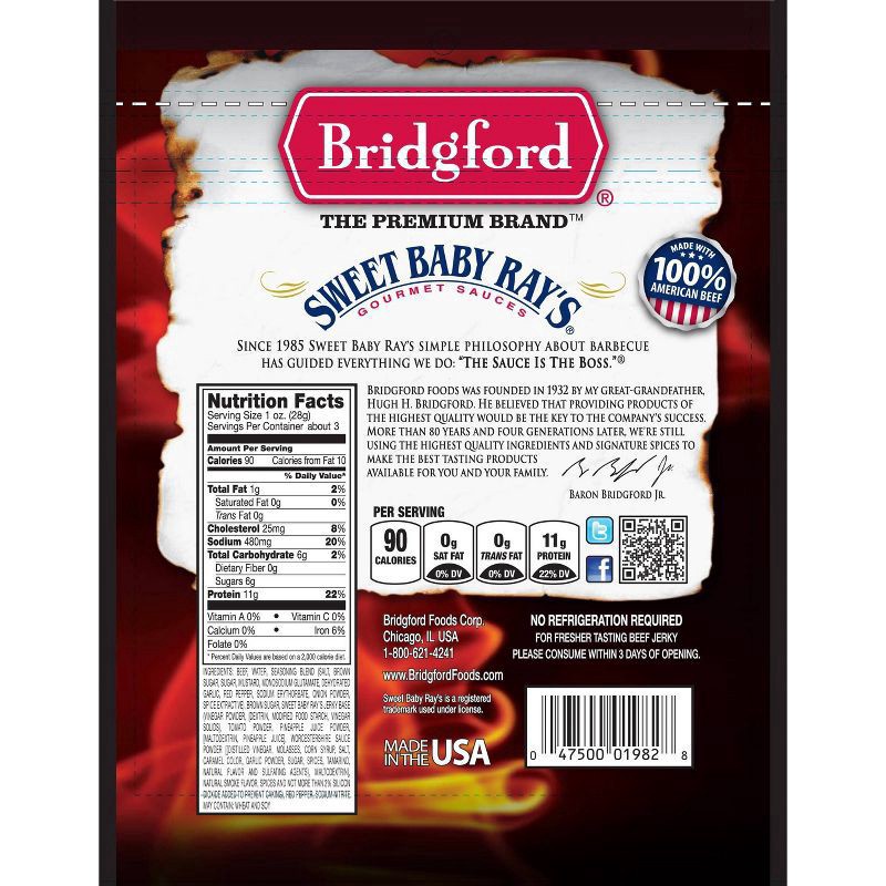 slide 2 of 2, Bridgford Sweet 'N Spicy Beef Jerky 2.85 oz, 2.85 oz