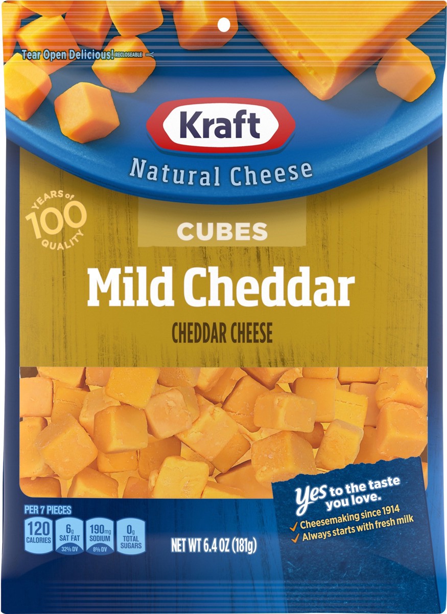 slide 2 of 13, Kraft Mild Cheddar Cheese Cubes, 6.4 oz Bag, 6.4 oz