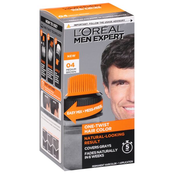 slide 1 of 1, L'Oréal L'Oreal Men Expert Permanent Haircolor, One-Twist, Medium Brown 04, 1 ct