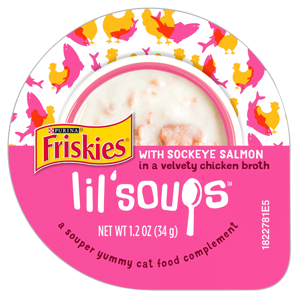 slide 1 of 1, Friskies Lil Soups - Salmon in Chicken Broth, 1.2 oz