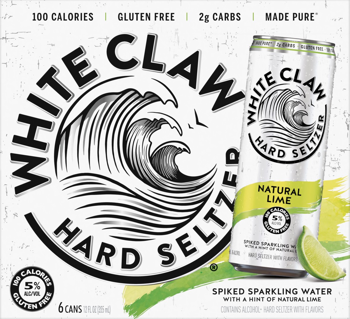 slide 6 of 6, White Claw 6 Pack Spiked Natural Lime Hard Seltzer 6 ea, 6 ct; 12 oz