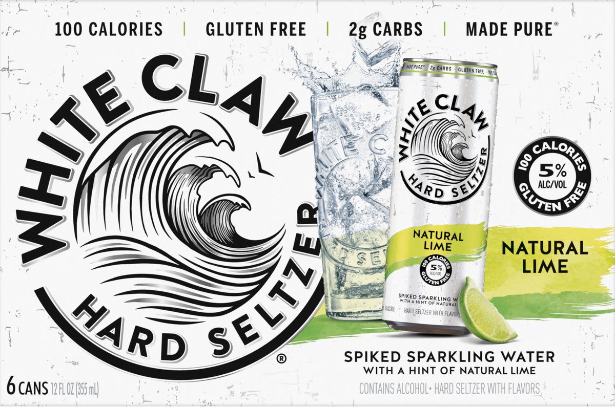 slide 3 of 6, White Claw 6 Pack Spiked Natural Lime Hard Seltzer 6 ea, 6 ct; 12 oz