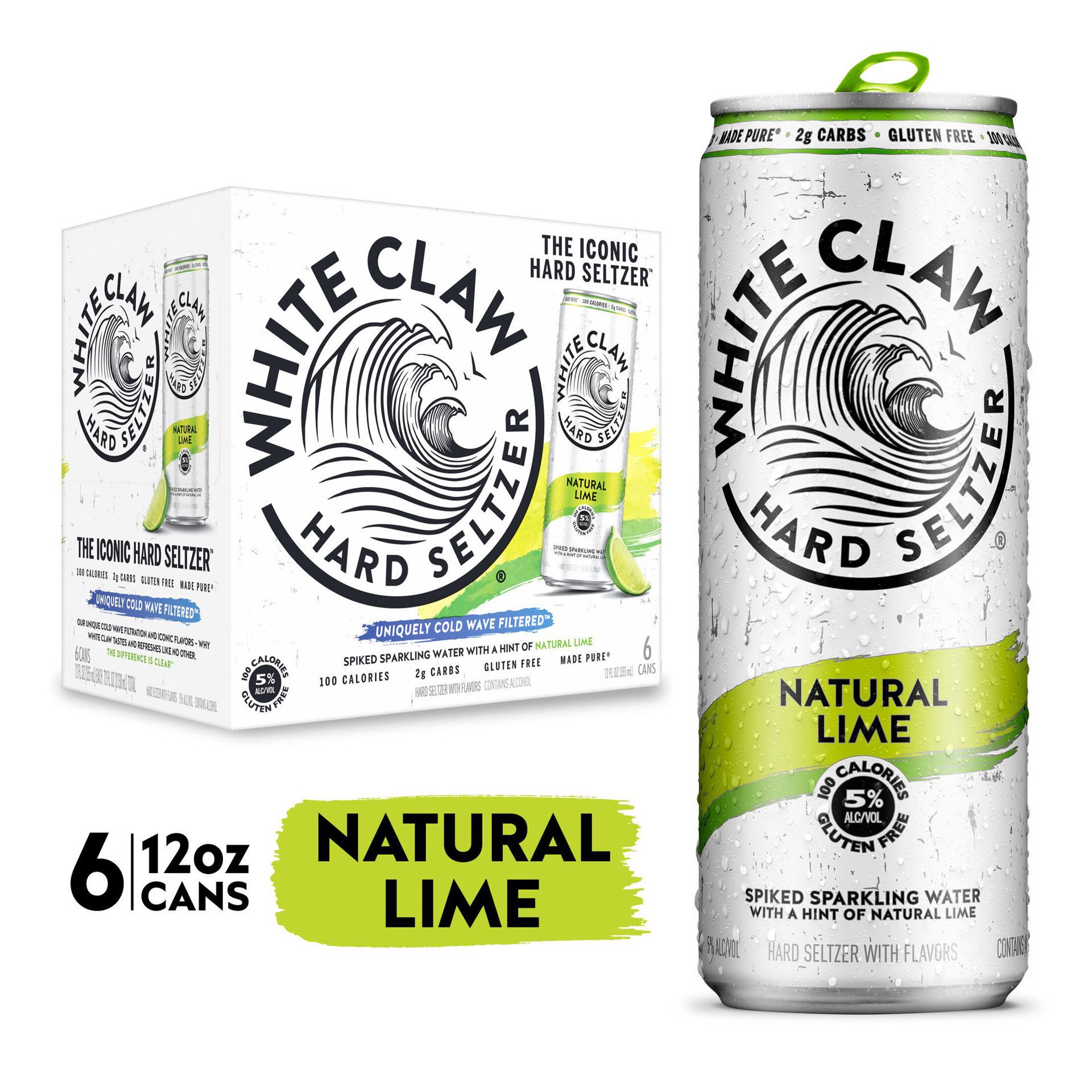 slide 1 of 6, White Claw 6 Pack Spiked Natural Lime Hard Seltzer 6 ea, 6 ct; 12 oz