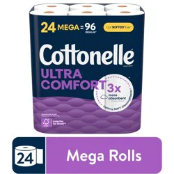 Cottonelle Ultra Comfort Toilet Paper, Strong Toilet Tissue, 24 Mega Rolls (24 Mega Rolls = 96 Regular Rolls), 244 Sheets Per Roll