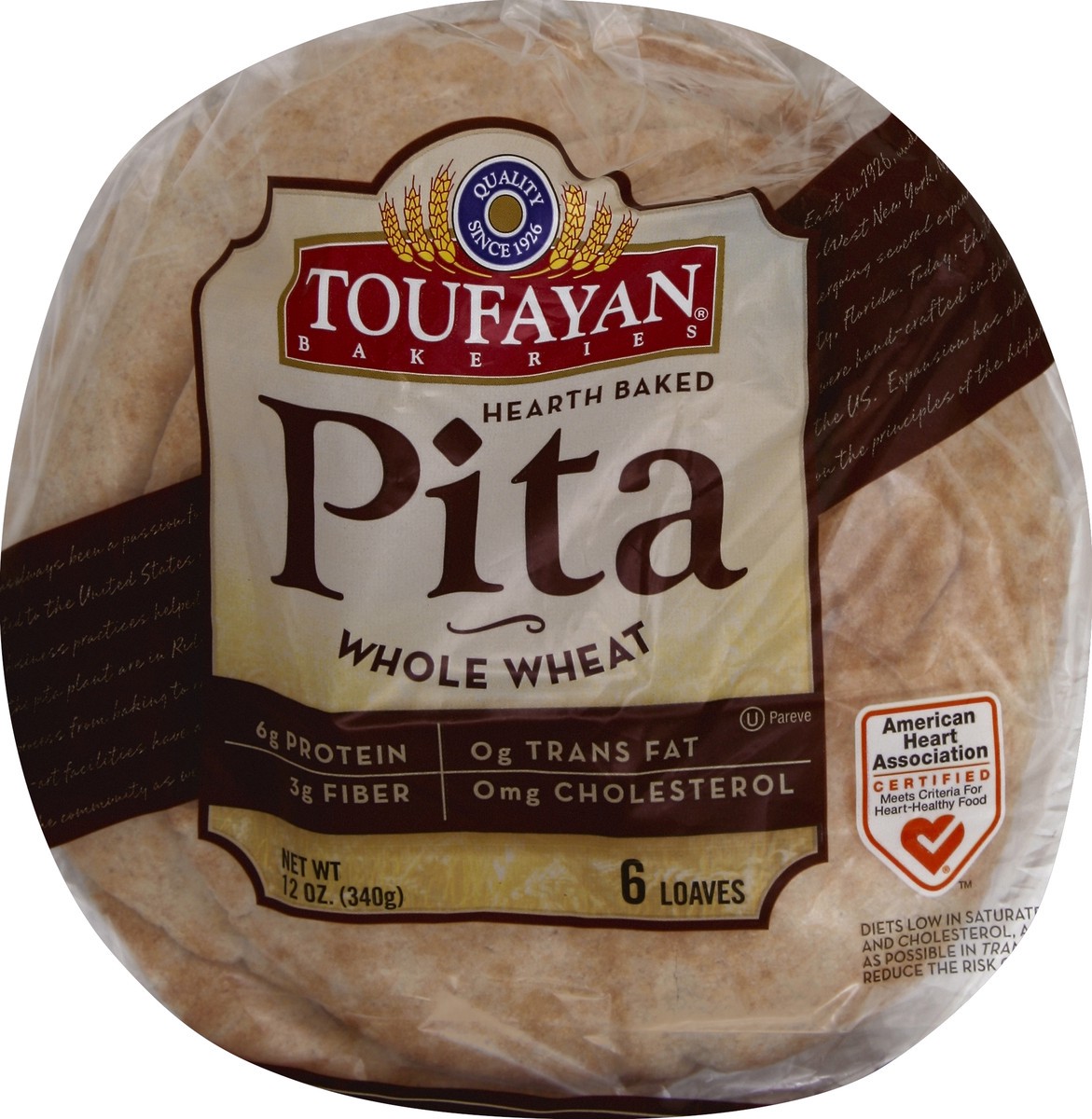 slide 1 of 6, Toufayan Whole Wheat Pita Bread, 12 oz