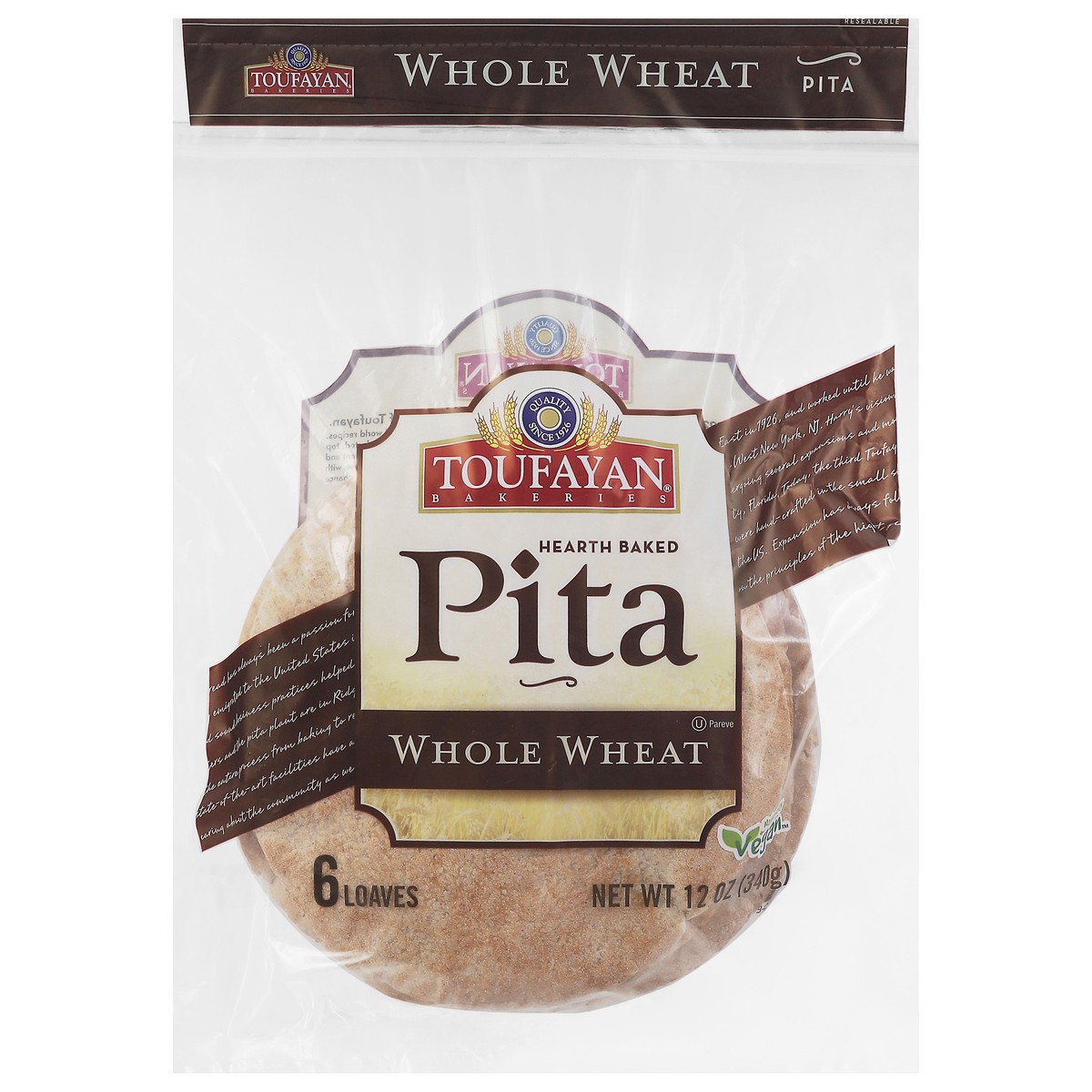slide 1 of 6, Toufayan Bakeries Hearth Baked Whole Wheat Pita 6 ea, 12 oz