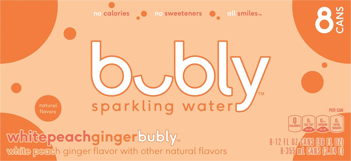 slide 4 of 4, bubly Sparkling Water White Peach Ginger - 8 ct, 8 ct