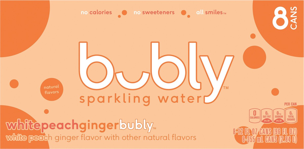 slide 3 of 4, bubly Sparkling Water White Peach Ginger - 8 ct, 8 ct