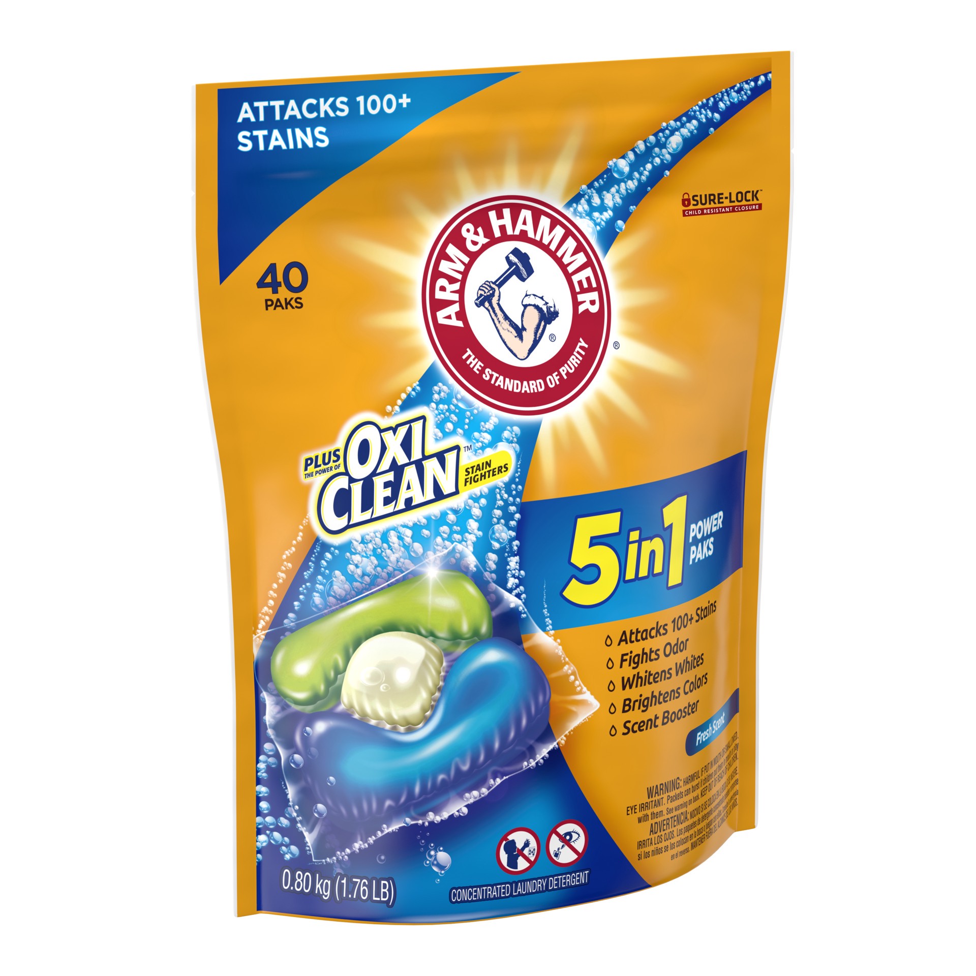 slide 2 of 5, ARM & HAMMER plus OxiClean 5-in-1 Power Paks\, 40 Count (Packaging may vary), 40 ct