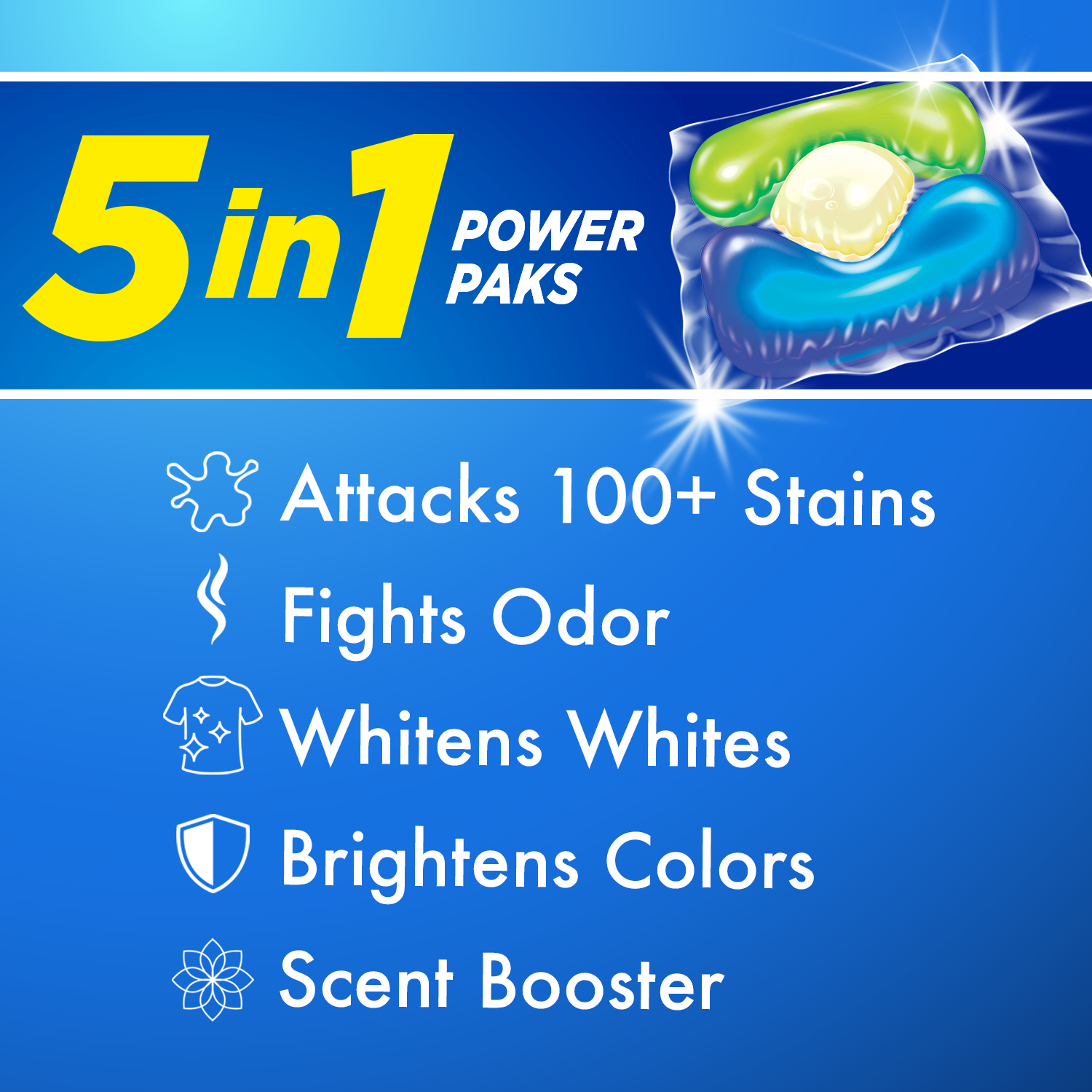 slide 5 of 5, ARM & HAMMER plus OxiClean 5-in-1 Power Paks\, 40 Count (Packaging may vary), 40 ct