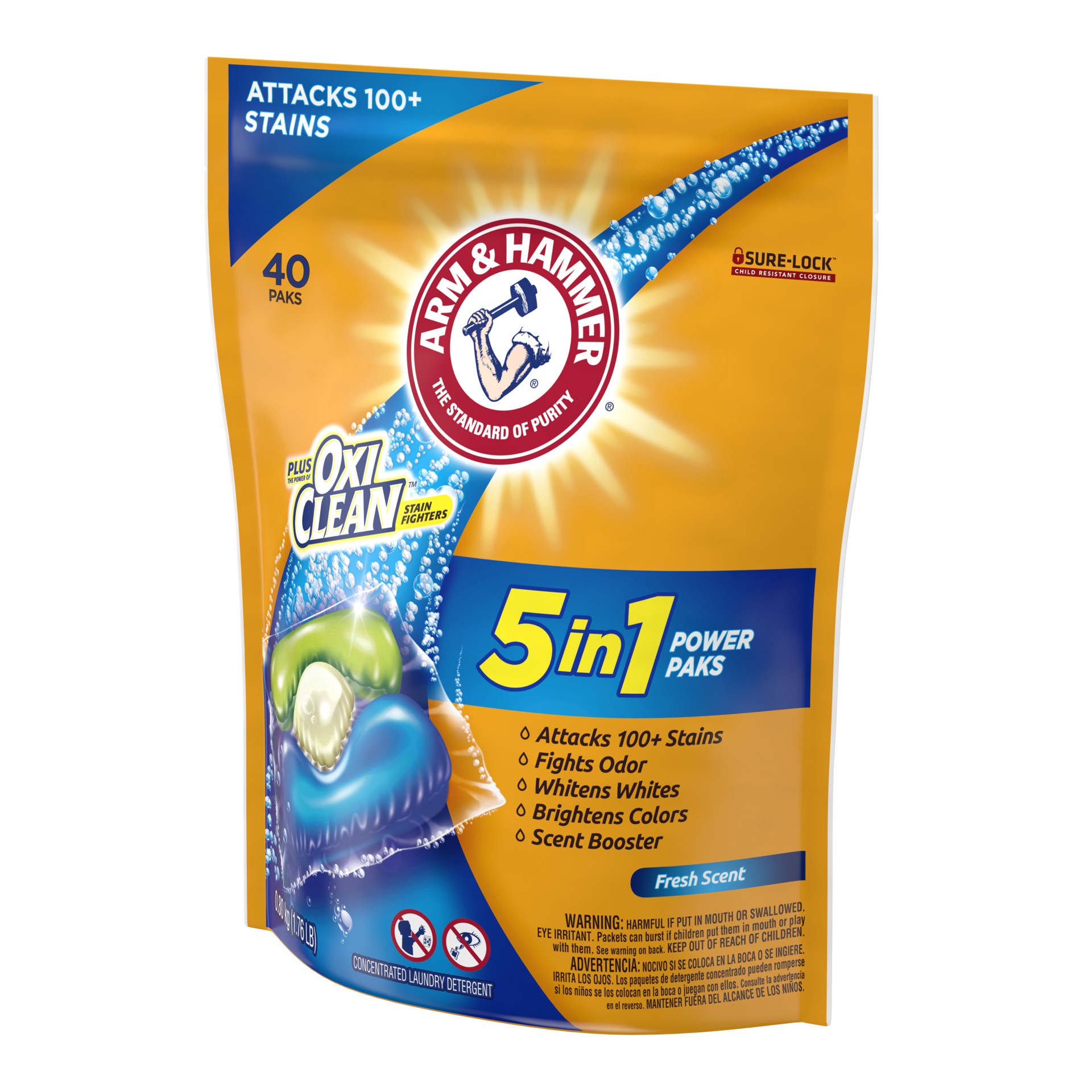 slide 3 of 5, ARM & HAMMER plus OxiClean 5-in-1 Power Paks\, 40 Count (Packaging may vary), 40 ct